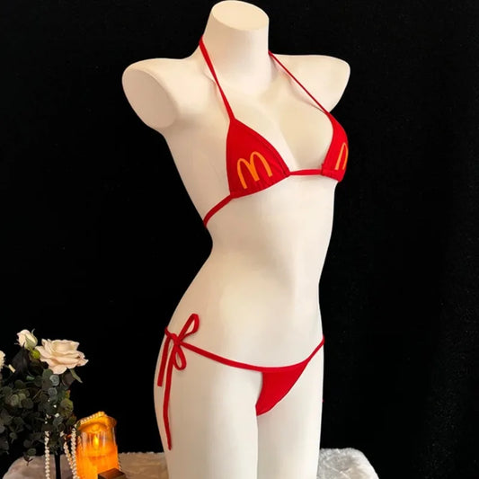 Anime Sexy Underwear Role Play Lingerie Summer Women's Swimsuit Bikinis Set Backless Lace-Up Bra Thong Underwear Nighties