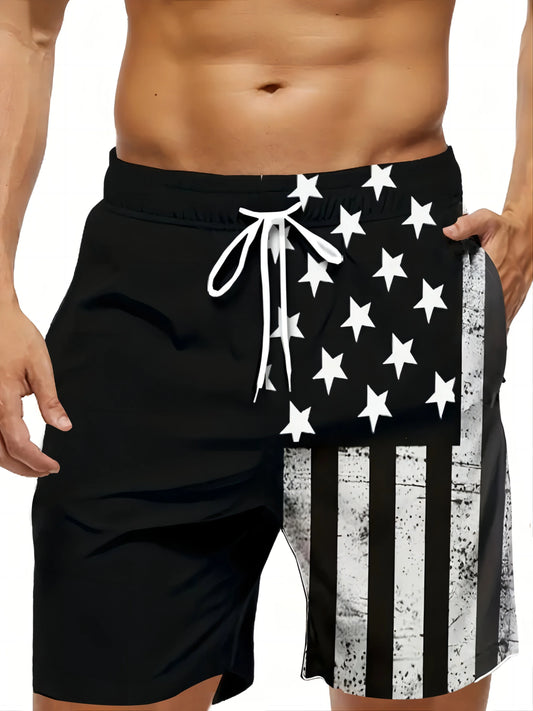 ASHBURNS Men's Swim Shorts American Flag Print Breathable  Shorts Lightweight Quick Dry Summer Pool Beach and Outdoor Activities