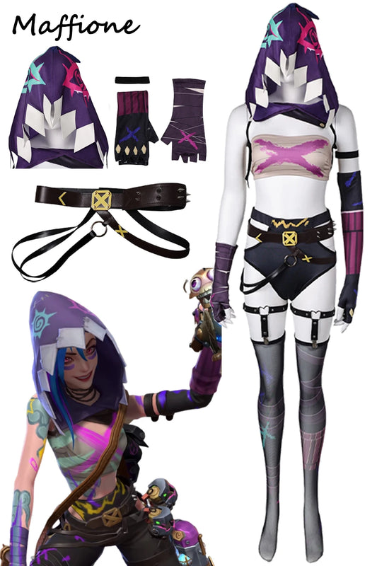 Jinx Cosplay Sexy Lingerie Costume Arcane Game LOL Jinx Sexy Uniform Women Role Play Dress Up Outfits Halloween Carnival Suits