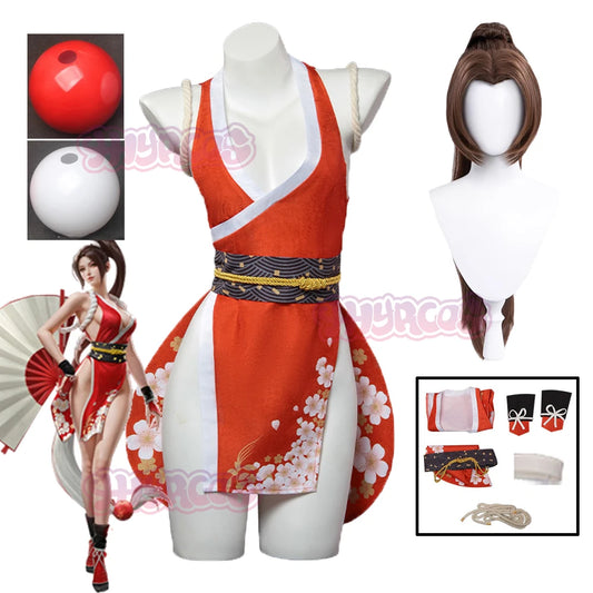 Sexy Anime Mai Shiranui Cosplay Fantasy Game Costume Mai Shiranui Adult Women Men Halloween Roleplay Fantasia Clothes Wig Shoes