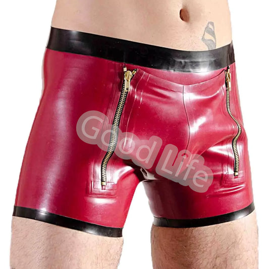 Handmade Natural Latex Male underwear close fitting Boxer Shorts Front Double Zipper Men Short Pants Cosplay Costume