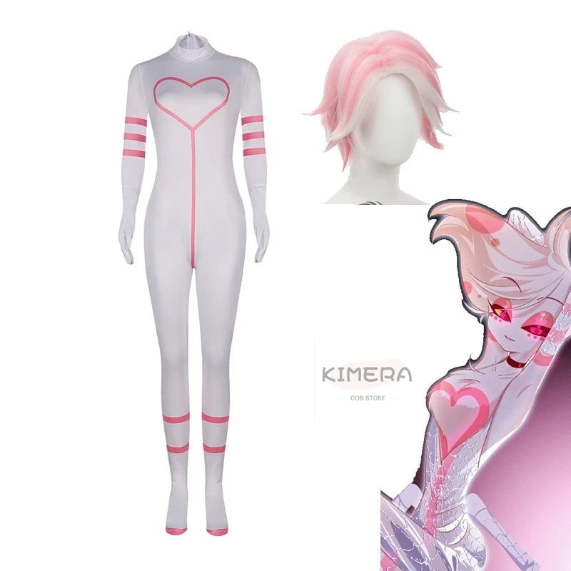 Hazbin Angel Dust Outfit Cosplay Hotel Costume Pink Wig Onsie Sexy Dance Set Clothes Anime Cosplay Angel Halloween Party Uniform