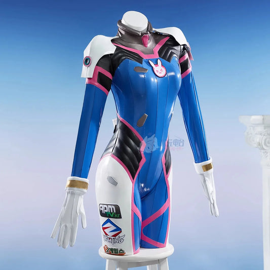 Game Overwatch Dva Song Hana Cosplay Costume Women Cute Elasticity Leather Jumpsuit Zentai Suit Halloween Carnival Party Clothes