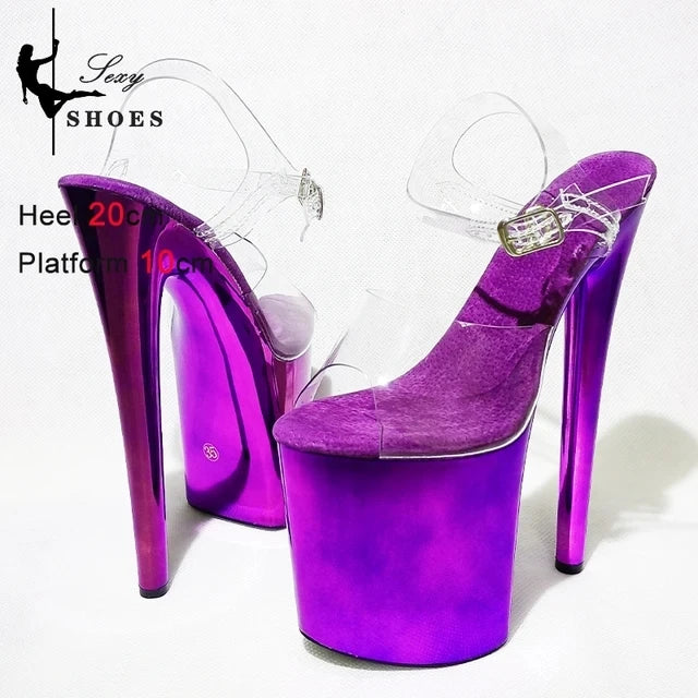 20CM Sexy Pole Dance Shoes Fashion Party Womens Sandals Transparent Buckle Striptease High Heels Fetish Platform Catwalk Shoess
