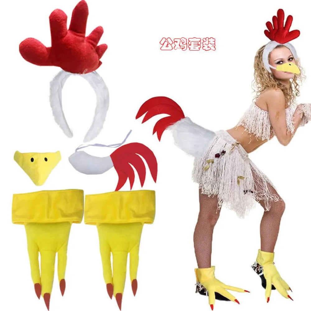 Chicken Costume Set Chicken Headband Tail Nose Gloves Tutu Skirt Socks for Women Halloween Rooster Dress up Thanksgiving Outfit