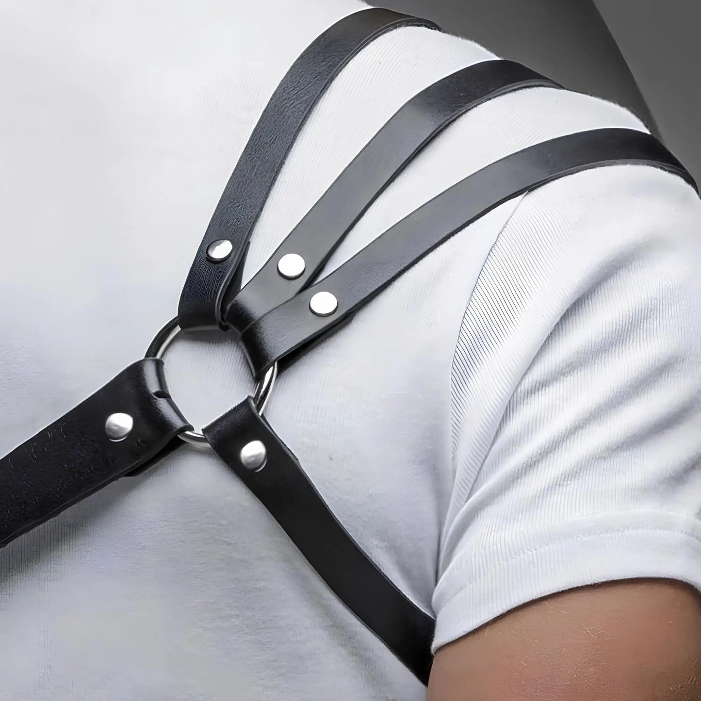 One Shoulder Men's Harness PU Leather Gay Men Chest Harness Bondage Black Leather Men Accessories Upper Erotic Body Men Harness