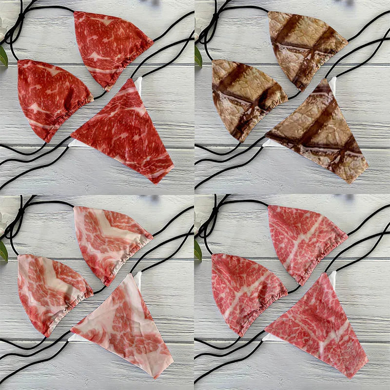 Funny pork belly pattern printed bikini set personality fashionable skinny bikini deep V summer beachwear party bikini