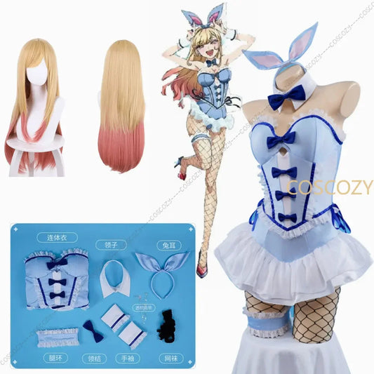 Coscozy Store My Dress-Up Darling Kitagawa Marin Cosplay Blue Bunny Marin Kitagawa Wig Bunny Ear Cosplay Costume Con Outfit