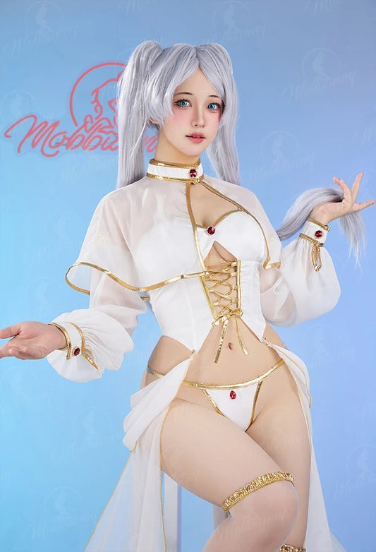 Mobbunny Women's Lingerie Set Top Skirt and Cape with Panty and Thigh-high Stockings Cosplay Costume