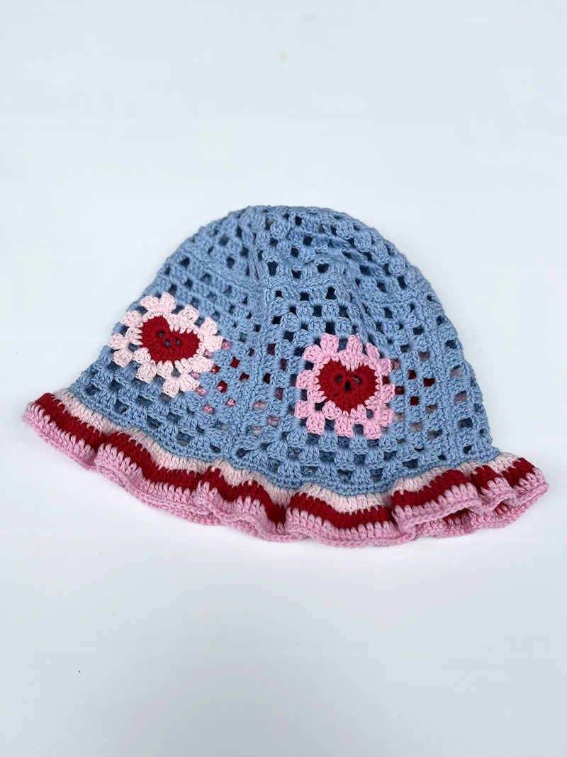 Red Love Heart Crochet Threaded Bikini Set With bucket Hats Handmade Swinwear Bathing Suit Sexy Fashion Swimsuit Vacation Wear