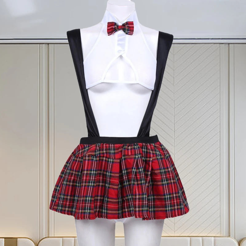 Toucheart Sexy Uniform Temptation Jumpsuit For Women Cosplay Mesh Plaid Perspective JK Sex Suit Mesh Patchwork Uniform Set New