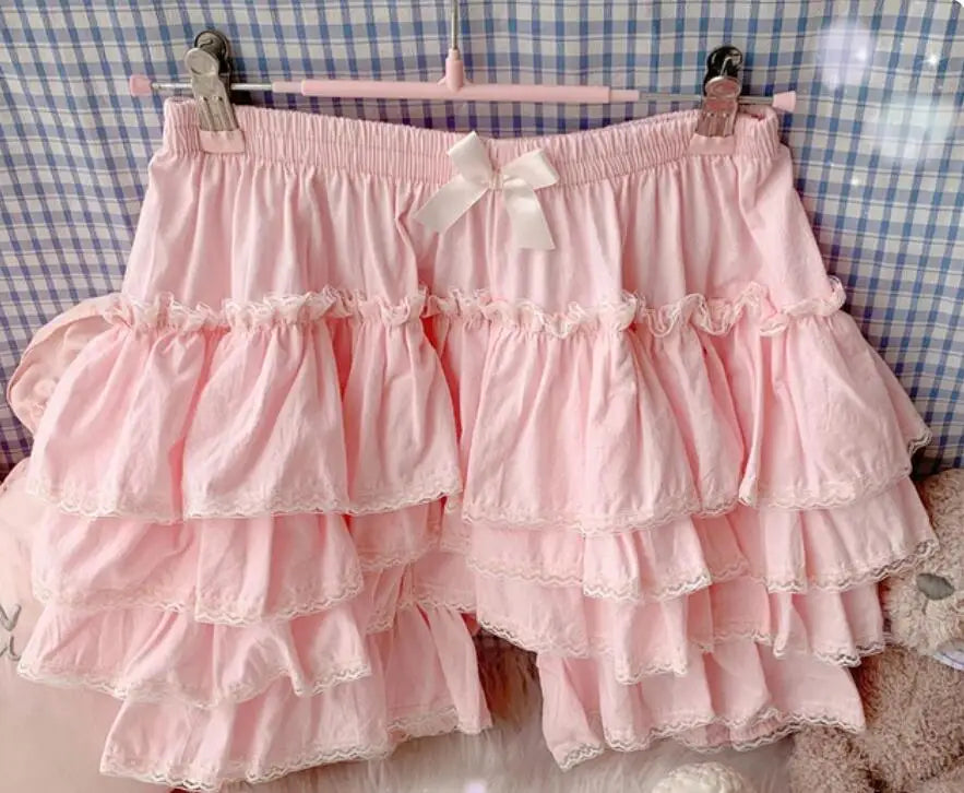 Kukeita Harajuku Kawaii Lolita Pleated Shorts Skirts Women Fairy Y2k Aesthetic Pink Cute Plush Bloomers Faldas Mujer Moda