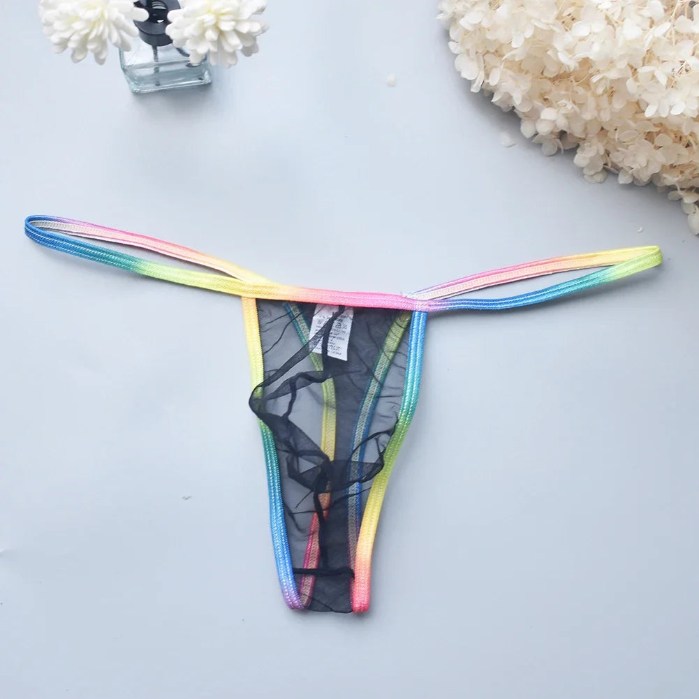 Men's Thongs String Homme Sexy Mesh Briefs Low Waist U Convex Pouch Thong Underpants Transparent Panties Lingerie Underwear