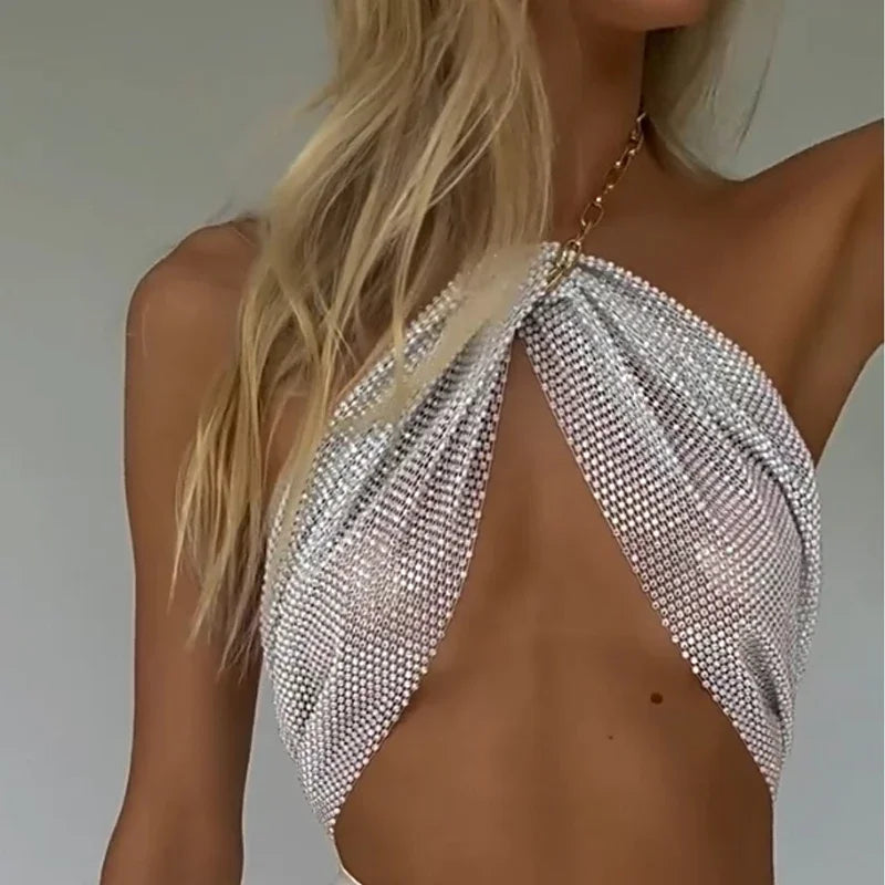 Toucheart Sexy Bow Knot Lace Up Strapless Bra For Women Rhinestone Tube Top Hollow Out Perspective Sexy Hottie Fishnet Bodysuit