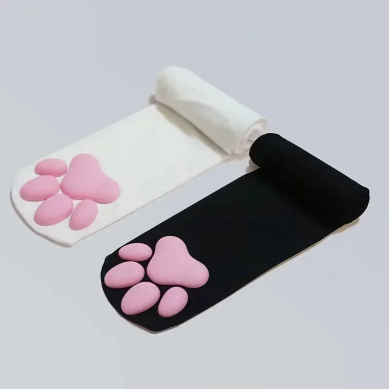 3D Cat Claw Cushion Silk Thigh High Stockings, Lolita Role Play Looks Accessories Socks for Girls and Ladies