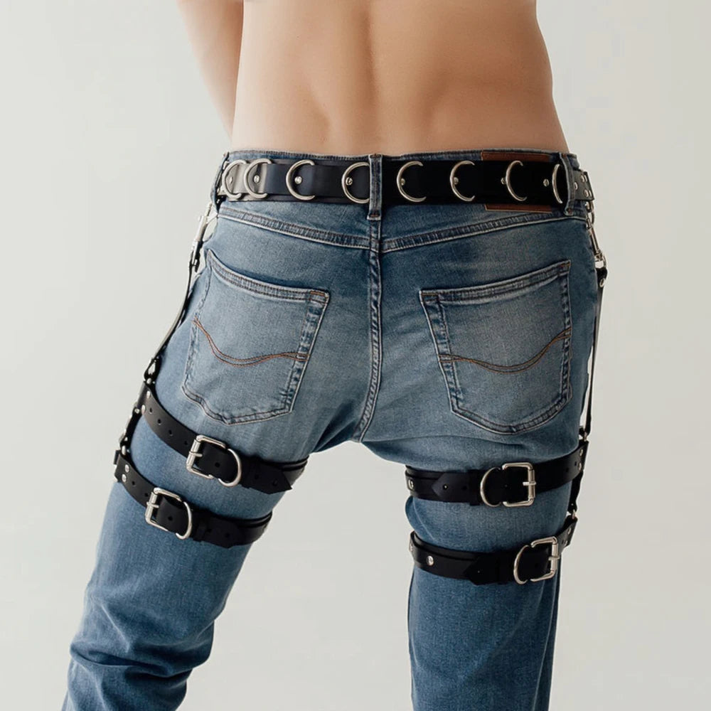 Fashion Men Sexy Punk Leather Suspenders Leg Harness Sissy Gay Thigh Harness Belt Men Pants Accessories Bdsm Bondage Suspenders