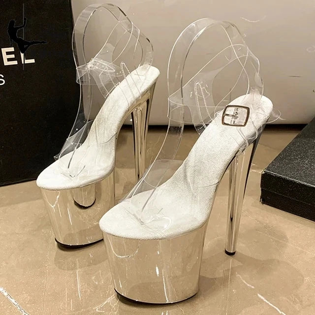 20CM Sexy Pole Dance Shoes Fashion Party Womens Sandals Transparent Buckle Striptease High Heels Fetish Platform Catwalk Shoess