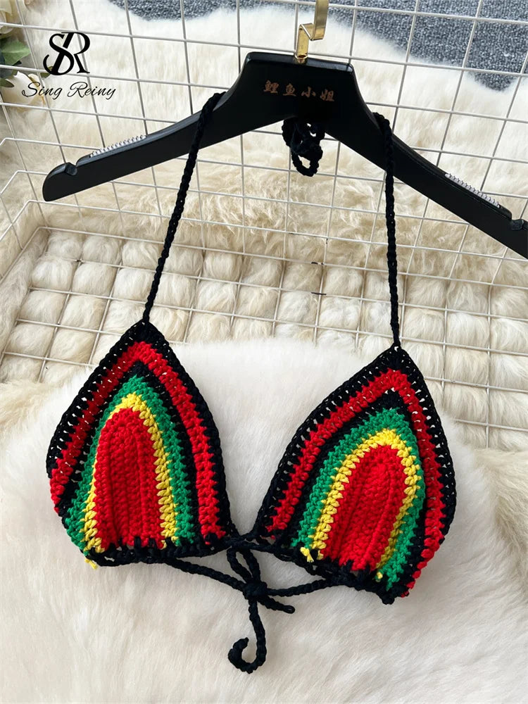 SINGREINY Tassel Knitted Beach Sets Women Mini Camis+Long Sheath Skirt Set Fashion Ladies Hollow Out Vacation Styles Sexy Suits