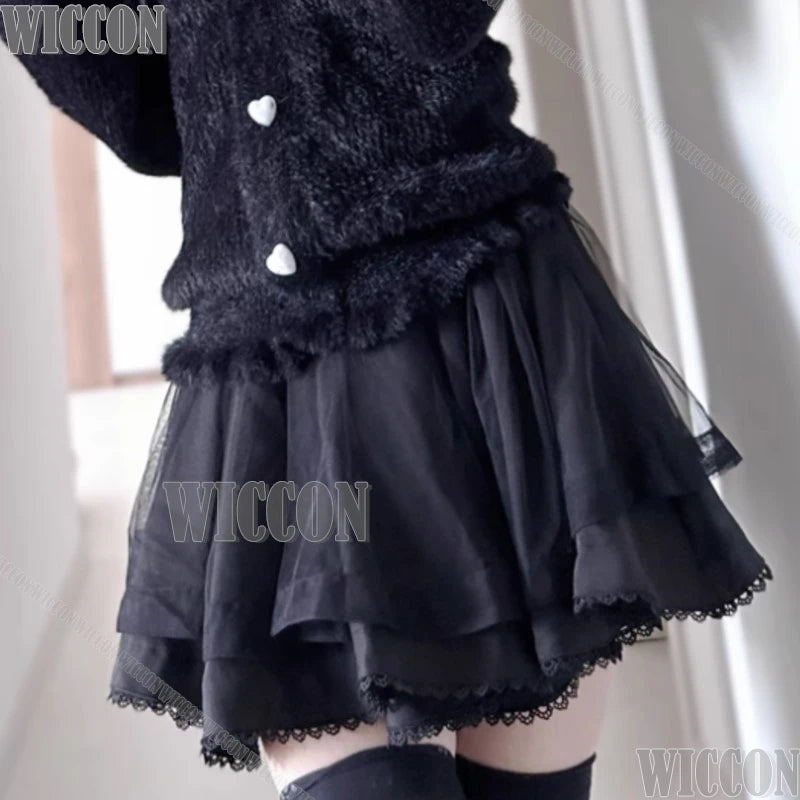 Jirai Kei Gauzy Skirt Cosplay Costume Kawaii 360-degree Hemline Skirt Sweet Cute Dress Girl Women Christmas Holloween Customized