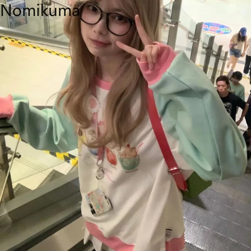 2025 Ropa Mujer Japanese Hoodies Women Clothing Long Sleeve O-neck Oversized Tops Anime Fashion Casual Sweet Y2k Sweatshirts