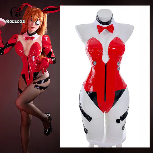 ROLECOS Asuka Fanart Bunny Girl Cosplay Costume Asuka Women Red Jumpsuit Role Play Uniform Suit Halloween Outfit Fullset