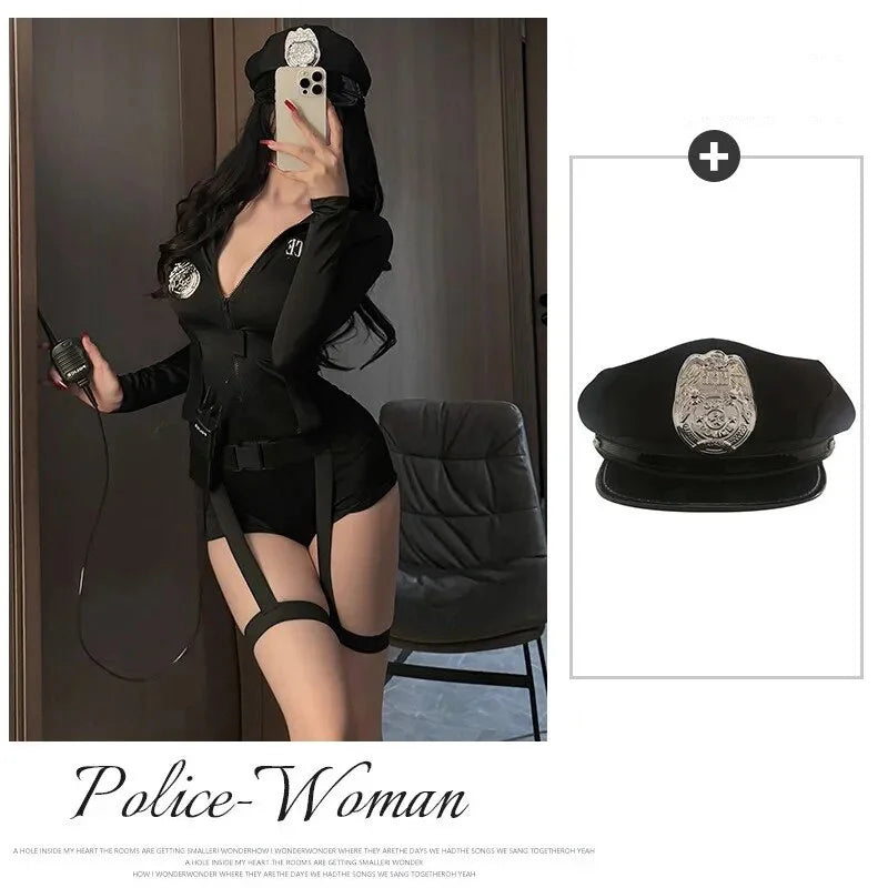 Sexy Lingerie Halloween Police Uniform Female Cop Sheath Dress Policewoman Outfit Roleplay Costumes Women Officer Hot Cosplay