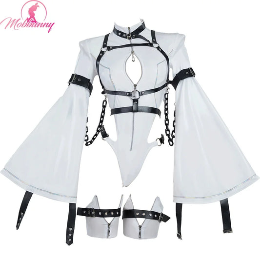 MOBBUNNY C.C. Derivative Cosplay Costume Women Lingerie Bodysuit Cutout Bandage Bodysuit with Stockings for Christmas
