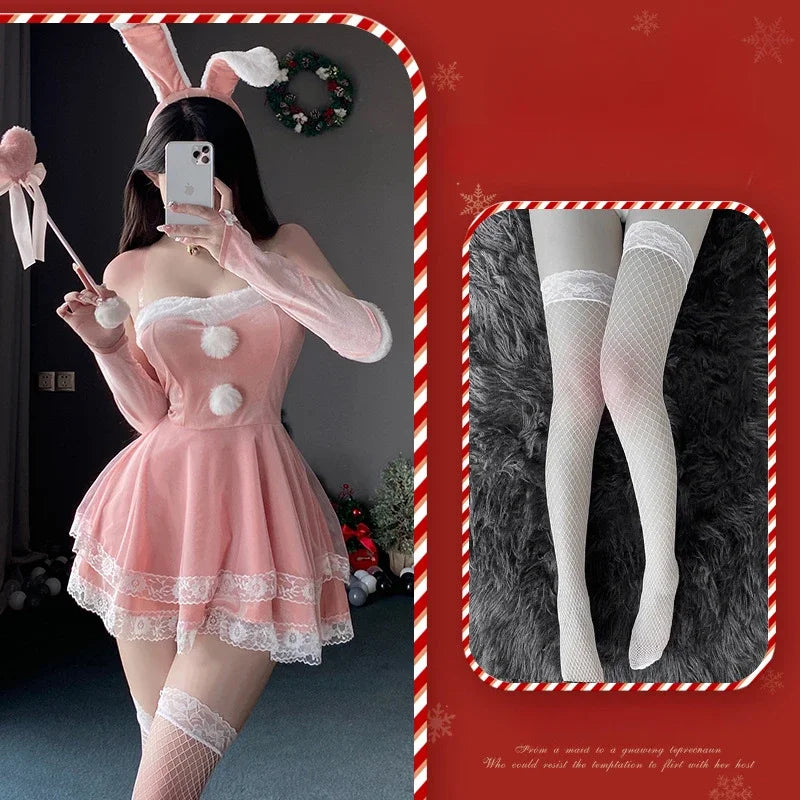 Christmas Sexy Lingerie Dress Sweet Bunny Girl Costume Rabbit Woman Set Cosplay Costume Role Play Uniform Stage Performance Set