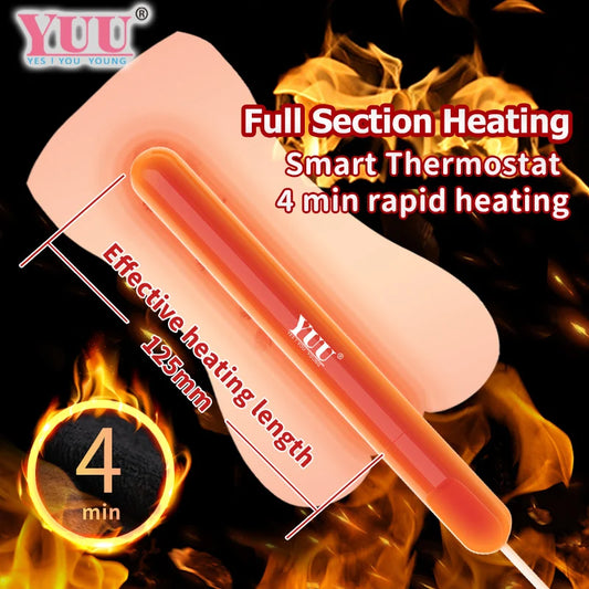 YUU Smart Thermostat USB Heating Rod for Male Masturbator Cup Erotic Sex Toys for Men Heated Bar Stick Anal Vagina Warmer 12.5CM