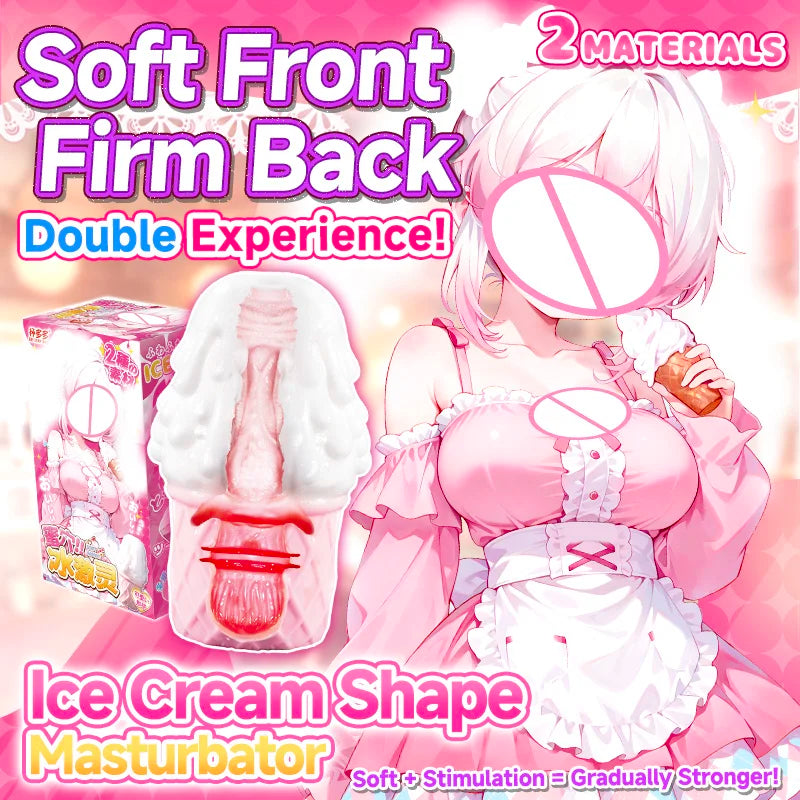 YUU Ice Cream Shape Masturbator for Male Hidden Sex Toy Pocket Pussy Anime Vagina Sucking Masturbation Toy for Men Soft Portable