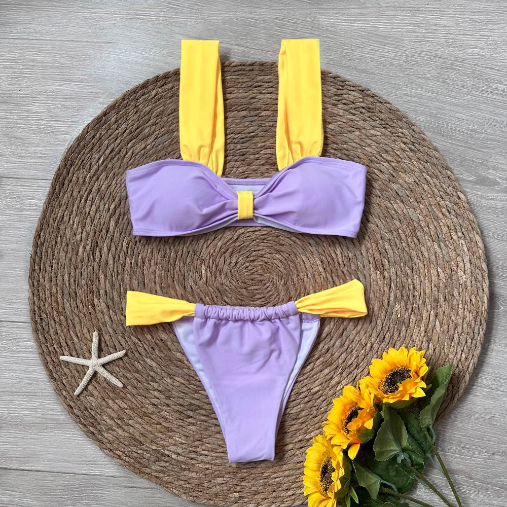 ASHBURNS Black Bikini 2024 Sexy Micro Mujer Bikini Set Women Swimsuits Female Swimwear Brazilian Biquini Swimming Suit Solid Beachwear