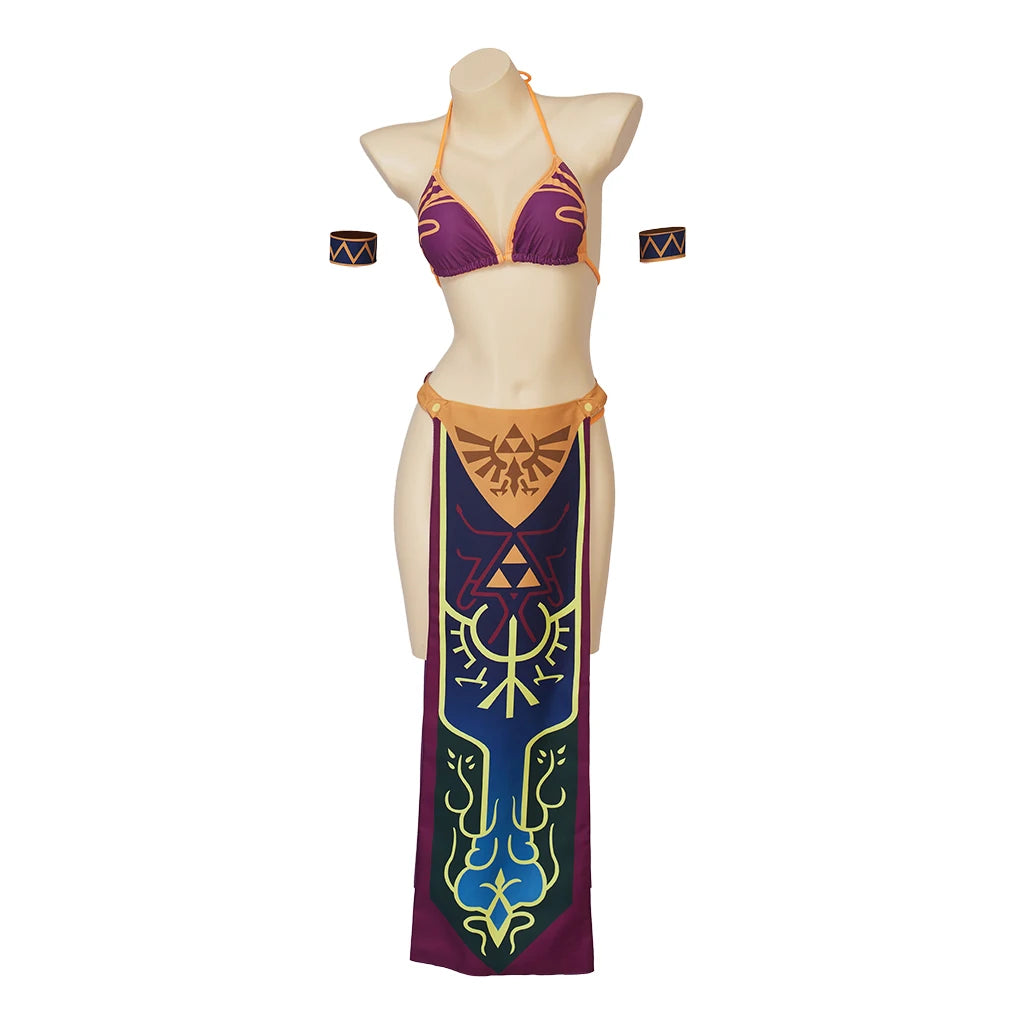 Game Twilight Princess Cosplay Costume Adult Women Swimsuit Bikini Party Set with Wrap Skirt Breath of the Wild Cosplay Swimwear