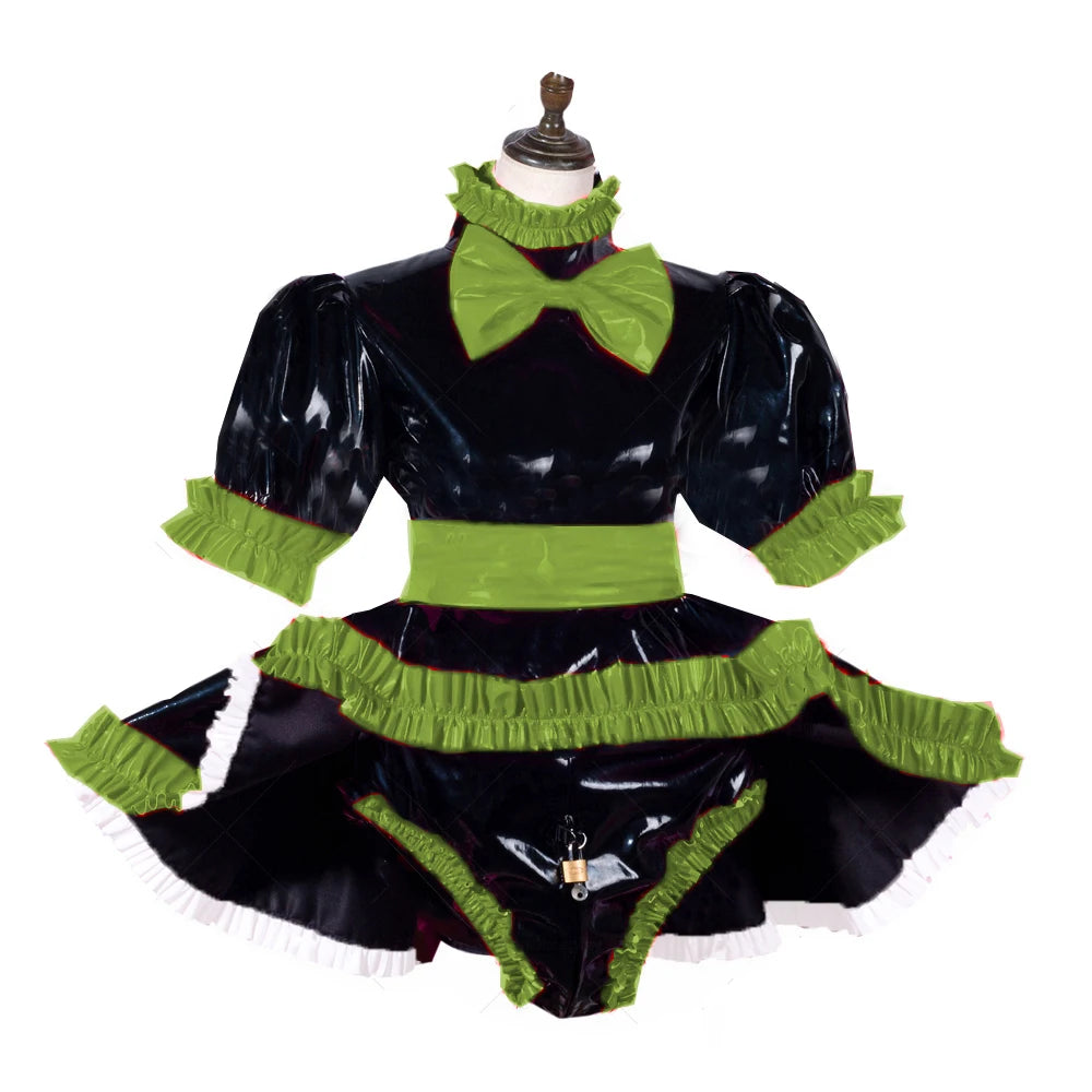 lockable dress Role Play Maid Dress with Apron Lockable Panties French Sissy PVC Short Sleeved Dress Lockable Uniform XS-7XL