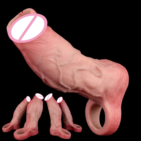 ASHBURN ROUGH VEINED Silicone S M L XL Sleeve Open-ended Sheath Ring Realistic Hollow Enlargement