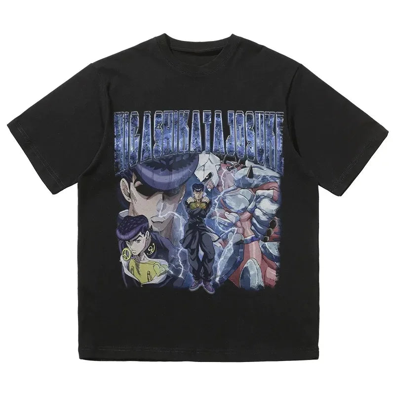 2024 Popular American T-shirt Vintage Anime Print Short Sleeve Loose Cotton Men and Women Comfortable Breathable High Quality