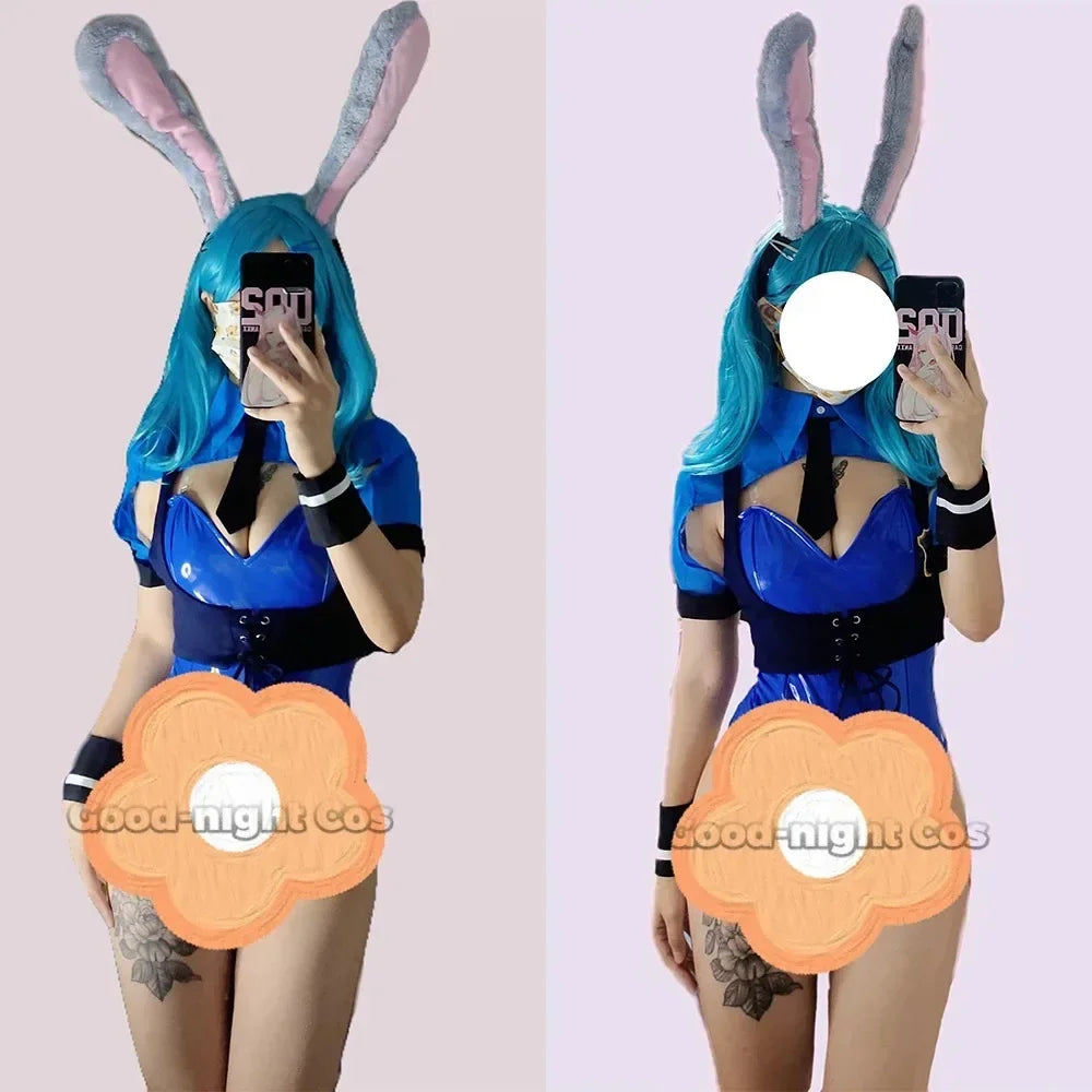 Anime Judy Cosplay Bunny Girl Costume Sexy Catsuit movie role Play  Girls PU Leather Uniform Ear headdress Halloween party