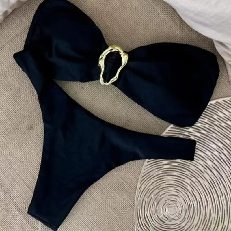 New Sexy Bikini Solid Color Tube Top Split Women Swimsuit Swimsuit Women