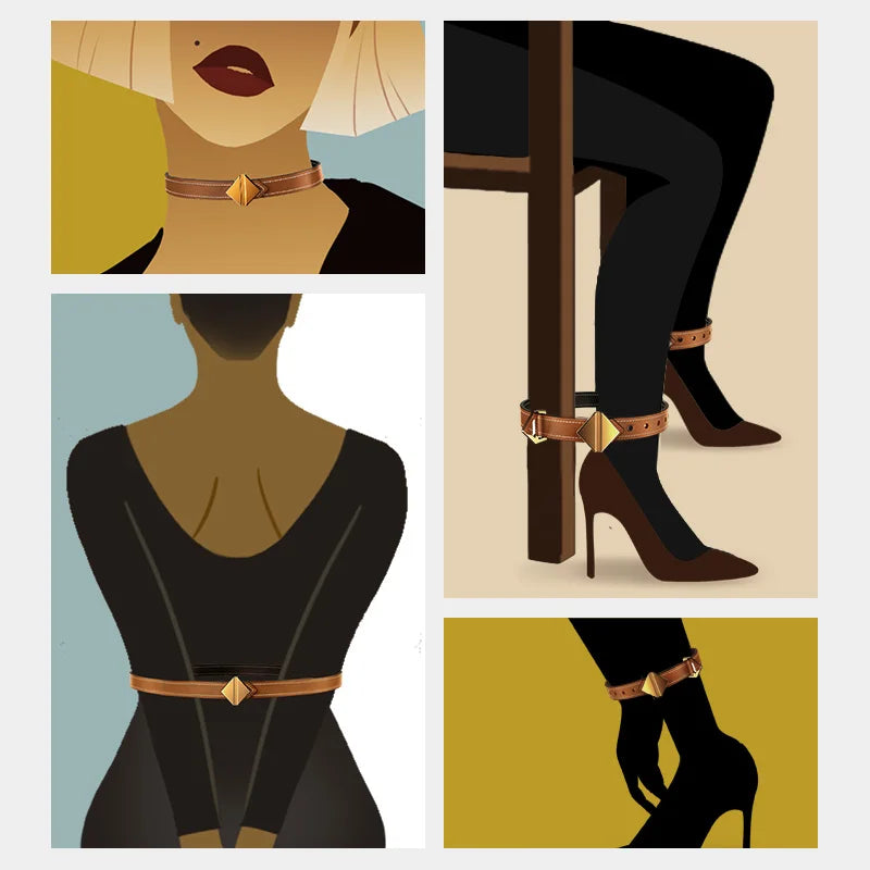 LOCKINK BDSM Harness Bondage Gear Toy Woman Handcuffs Botage Harness Kit Leg Splitter Couples Games Collar Sex Bondage Supplies