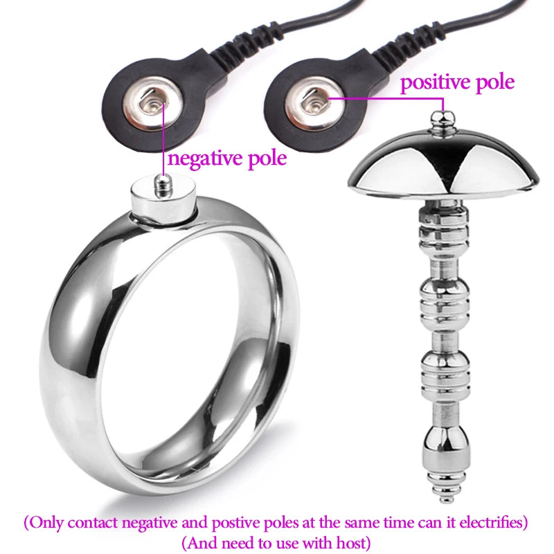 Metal Cock Ring Men Set Urethra Shock Stimulator Medical Fetishism 6/8mm Penis Plug Electric Bdsm Cbt Electro Shock Therapy