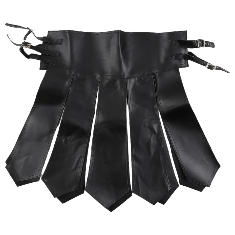 Medieval Punk PU Leather Waist Belt Skirt Tassels Wide Belt Skirt Gladiators Battle Skirt for Halloween Cosplays Skirt