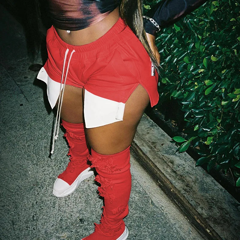Pink Pu Leather Shorts Casual Y2K Sexy Party Short Pants High Waist Skinny Night Club Short Trousers Women PU Leather Shorts Red