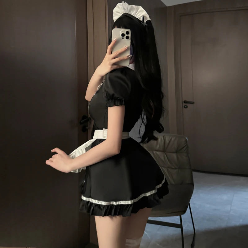 Lolita Women Maid Outfit Cosplay Cute Sexy Erotic Kawaii Cafe Costume Cosplay Erotic Costumes Uniform Apron Dress Cute Bowknot