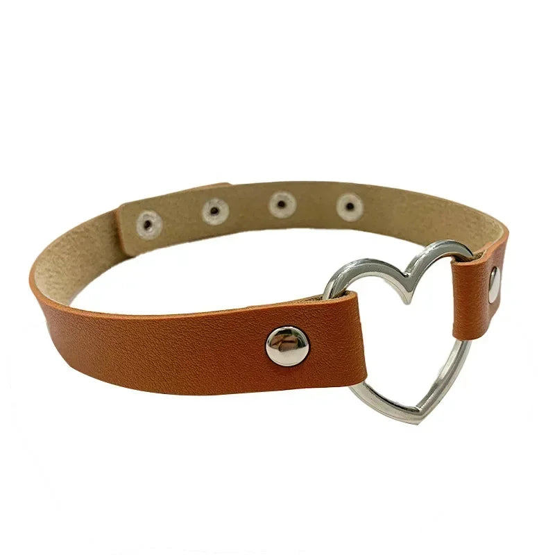 Sexy PU Leather Peach Heart Chain Collar BDSM Bondage Slave Body Harness Necklace Sex Toys for Couple Game