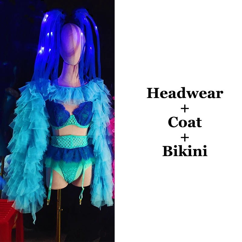 Adult Nightclub Gogo Dancer Stage Clothes Sexy Bikini Rave Outfit Pole Dance Clothing Drag Queen Costume DJ DS Clubwear VDB5031