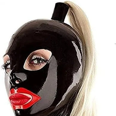 Latex Masks Sexy Fetish Rubber Mask with Wig Hair Latex Hood Back Zipper Cosplay Halloween Costumes for Adult Headgear Men Women
