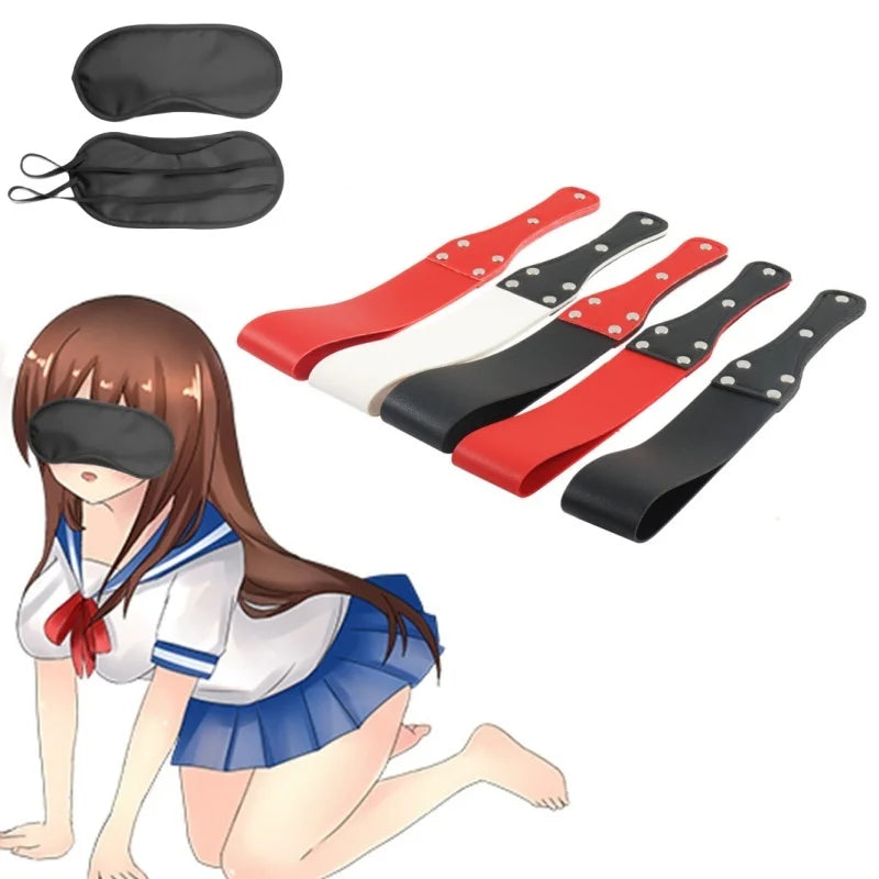 2Pcs/Set Leather Spanking Paddle Eye Mask Fetish Beat Bdsm Kit Submissive Slave Sex Toys Adult Games Flirt Whip Flogger Slapper