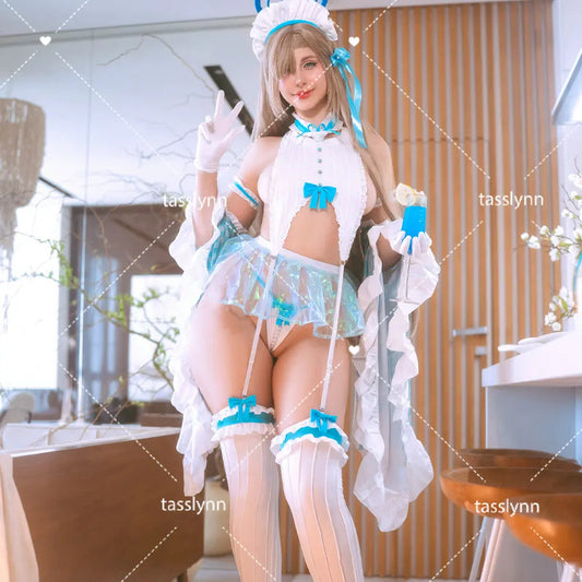 Dishwasher Itinose Asena Cosplay Costumes Itinose Asena Sweet Maid Dress Blue Bikini Anime Cosplay Transparent Skirt Kimono