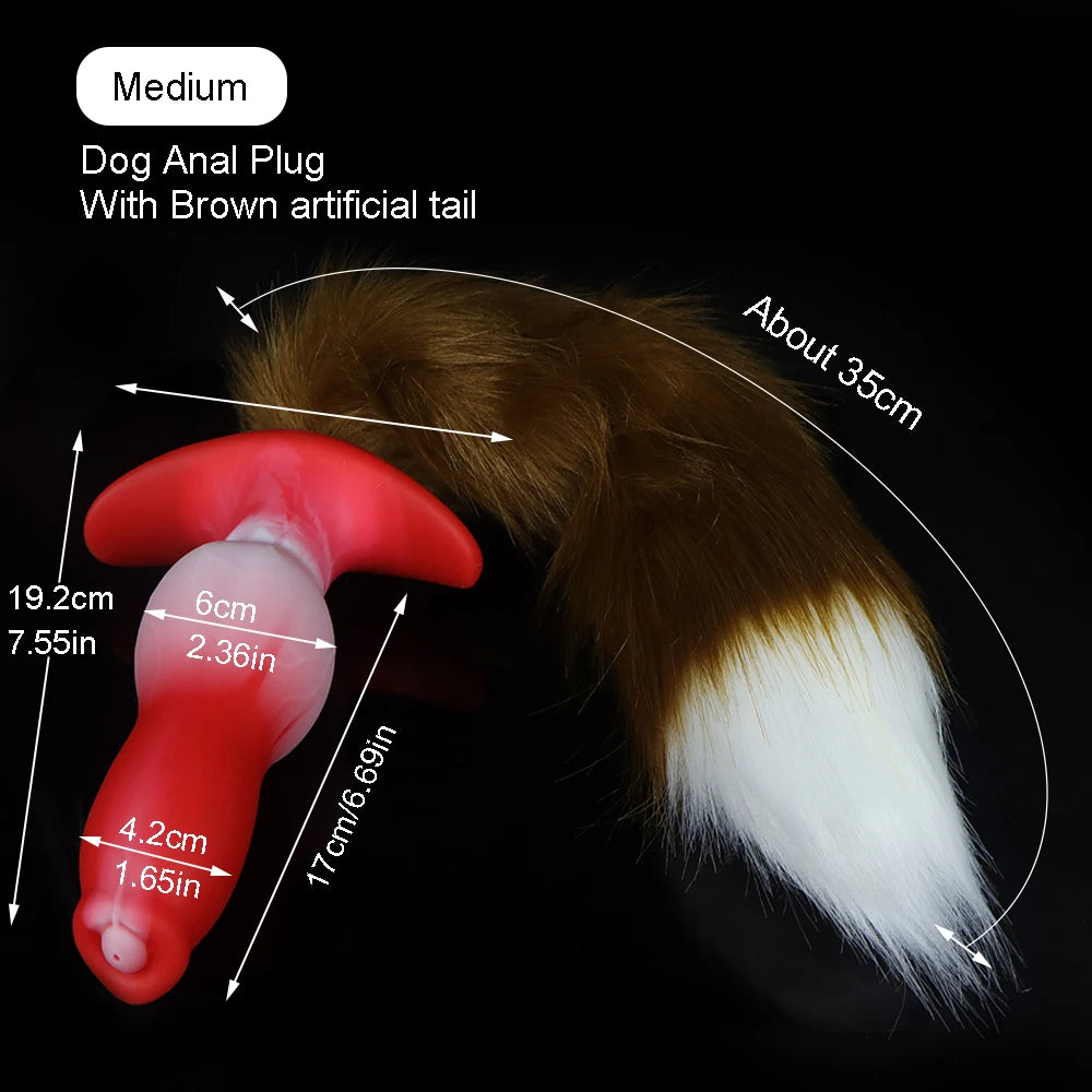 Dog Anal Plug with Tail BDSM Adult Sex Game Cosplay 18+ Anal Dildos for Women Men Silicone Soft Butt Plug Gay Sex Toys for Party