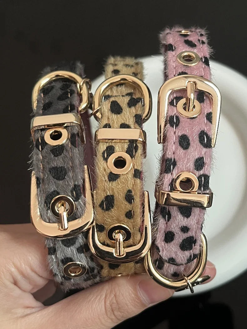 Y2k Sweet Cool Punk Puppy Footprint Tag, Leopard Pattern Horse Hair Choker Collar Leather Neck Belt Party Necklace