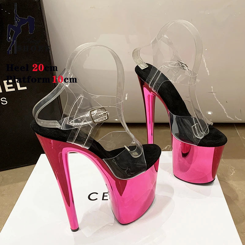 20CM Sexy Pole Dance Shoes Fashion Party Womens Sandals Transparent Buckle Striptease High Heels Fetish Platform Catwalk Shoess